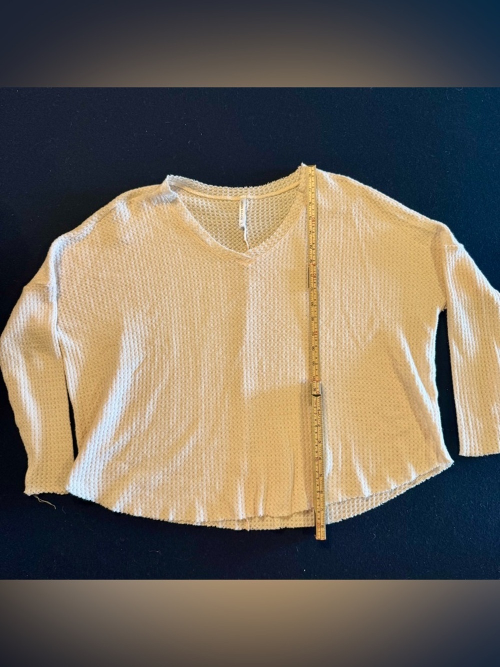 Lulu's Cream V-Neck Waffle Knit Pullover